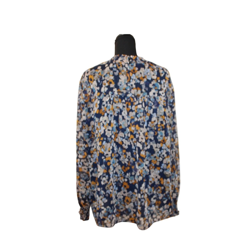 Zac & Rachel Blouse Womens XL Blue Floral Smocked Mock Neck Metallic Top Ex - Picture 3 of 3